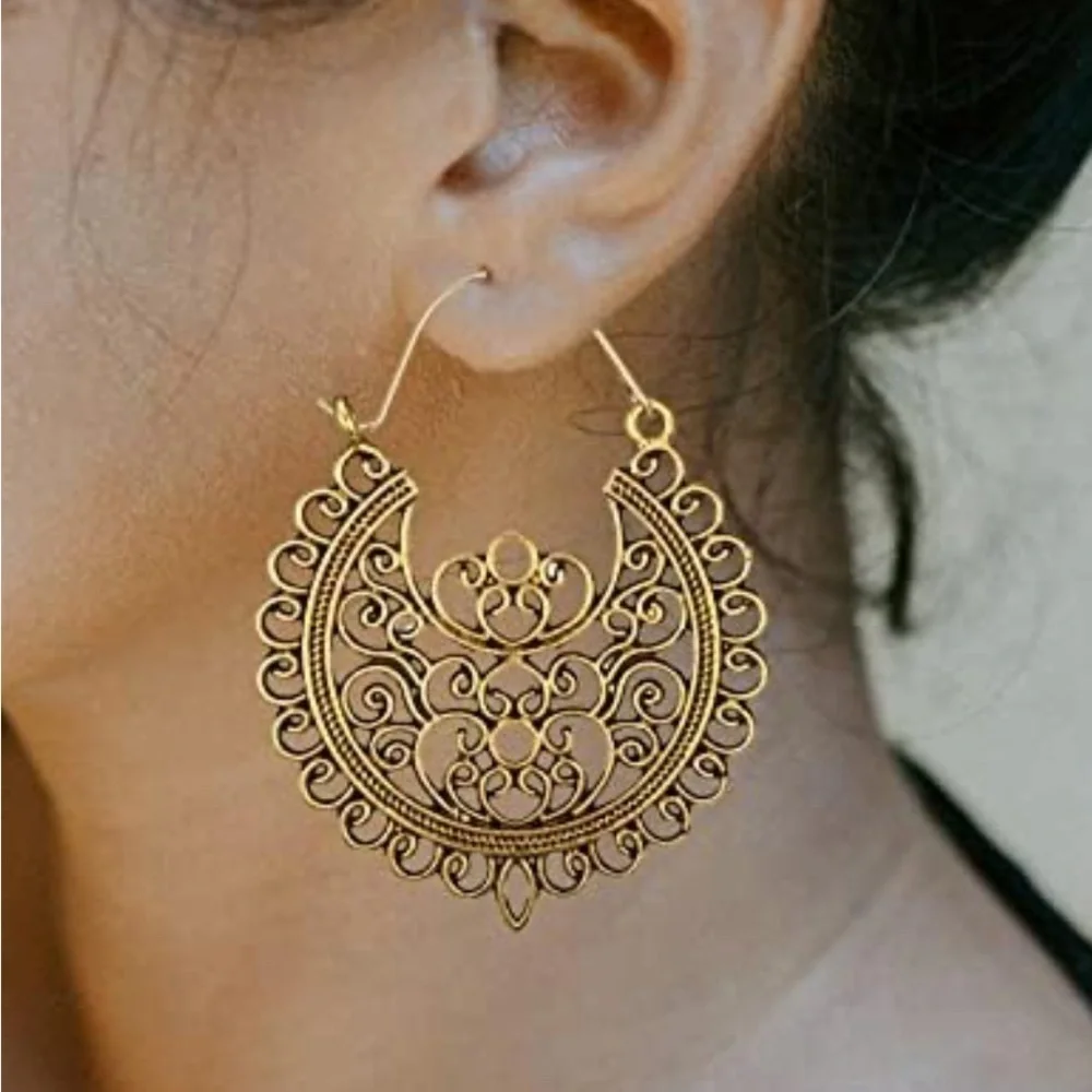 Gold Silver Tone Filigree Drop Earrings 2 Pairs 20 Earrings NEW Chunky Statement - Picture 2 of 9